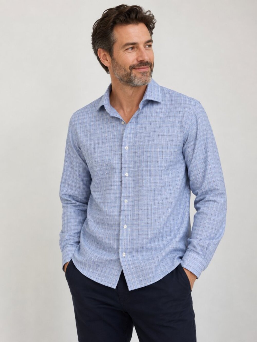 Pronto Uomo Men’s 16½ Blue Plaid Non-Iron Cotton Dress Shirt